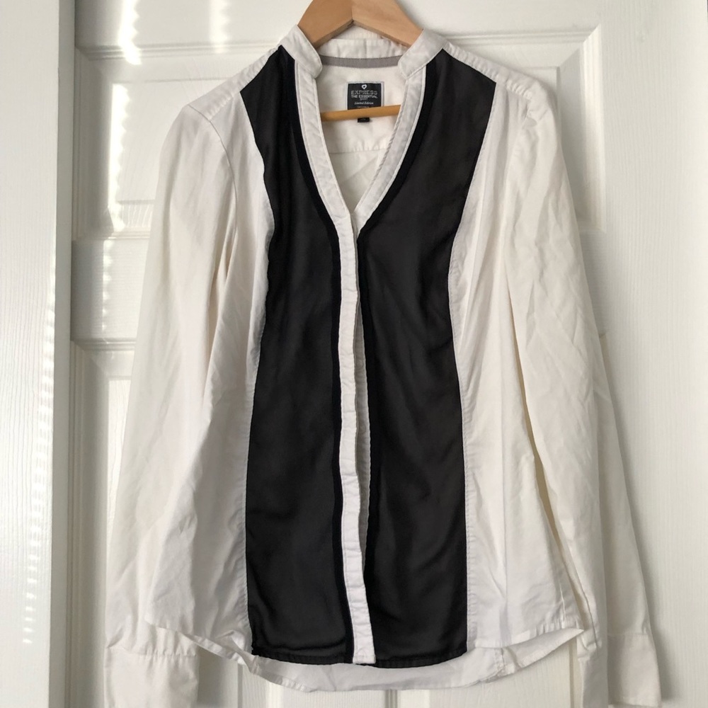 Black and White Ladies Work Day Long Sleeve Shirt